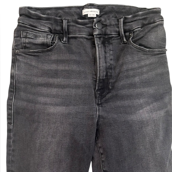 Good American Good Classic Boot Cut Jeans in Black Dark Gray Size 6/28 Raw Hem - Picture 3 of 6
